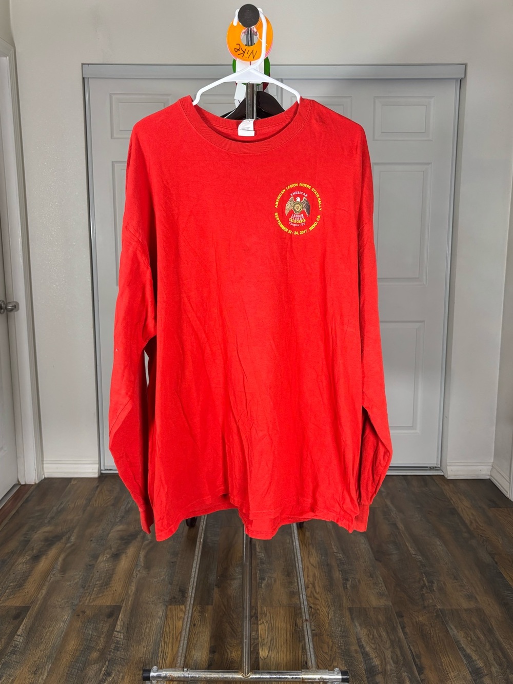 Gildan Red Long-Sleeve Tee with Fire Department Chest Logo